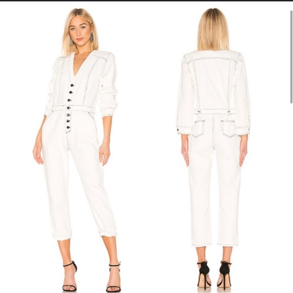 LPA White Denim Button-Front Jumpsuit